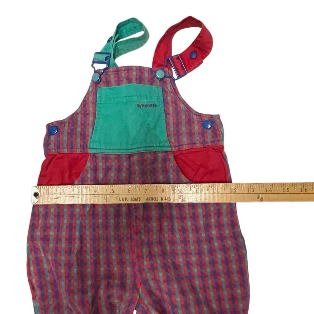 Vintage Gymboree‎ Color Block Overalls Size S Plaid Cotton Rainbow Tag